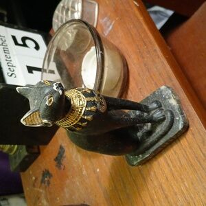 Bastet Black Cat with Scarab Necklace Statue
